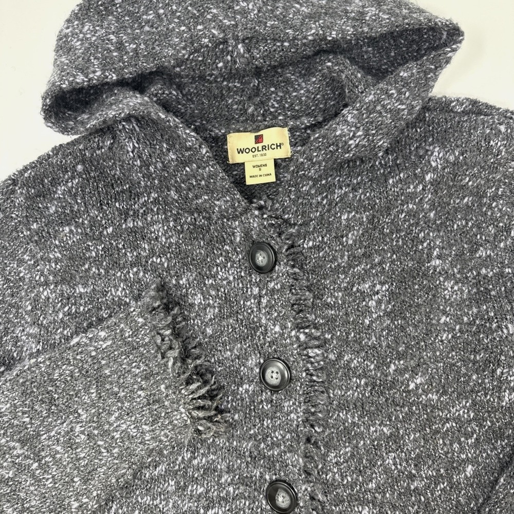 Woolrich Womens Small Charcoal Heather Wool Blend Hooded Cardigan Sweater